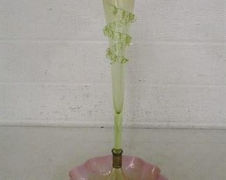 Victorian Pink & Vaseline Glass Single Lily Epergne