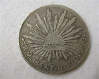 1859 Mexico Cap & Ray 8 Reales Silver Coins