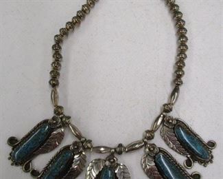 Southwest Silver & Turquoise Squash Blossom Necklace