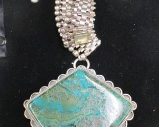 Large Sterling Silver & Turquoise Pendant/Brooch w/18" Necklace