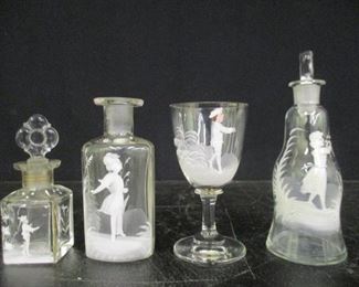 3 - Mary Gregory Perfume/Cologne Bottles & a Wine Goblet