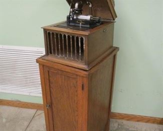 Oak Edison Amerbola Cylinder Record Player w/the Record Cabinet (No Crank)