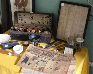 Antique apothecary set of tools
News papers 
