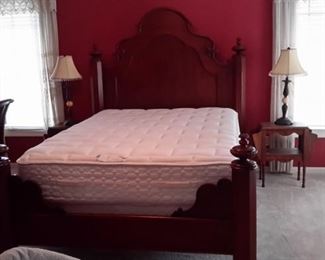 Stunning Queen sized head/foot boards and rails in excellent condition. Queen sized Stearns and Foster mattress and box springs.