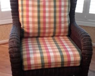 Very nice black painted wicker chair with matching wicker love seat, in great condition!