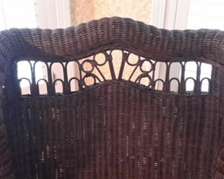 Very nice black painted wicker chair with matching wicker love seat, in great condition!