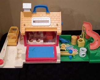 Fisher-Price Little People School House with bus. Pull-out playground with equipment.