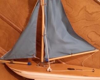 Endeavor II wood sailboat with metal rudder and keel.