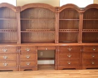 Lexington three drawer cabinets and bookshelves/hutches (3) and 4 drawer desk with hutch. In excellent condition! Has matching dresser with mirror.