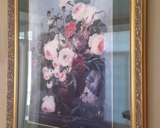 Very large framed floral print. Beauty!