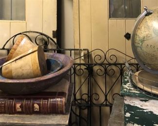 Vintage Globe on Stand, Metal Gates,