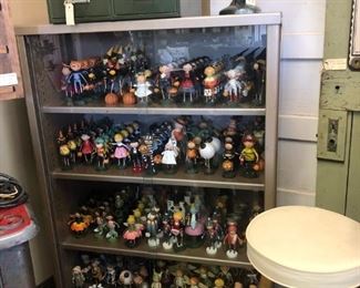 Lori Mitchell Figurines, Green Metal Military File Box, Vintage Fasco Fan, Padded Stool, Black Victrola Horn