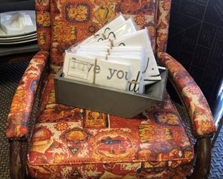 Fun Vintage Arm Chair, Rendezvous Dreams Pillow Cases: I Woke Up Like This, Mr. & Mrs., Sleep All Day/Dance All Night, I Love You Forever/I Like You Always...