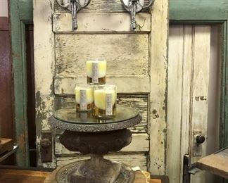 Mother Lode Candles, Cast Iron Urn, Wood Pedestal, Glass Plate