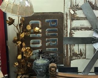 White Chippy Door, Purina Chow Signs, Handmade 1-of-a-Kind Lampshade