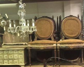 French and Italian Chandeliers, French Chairs