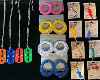 Deadstock 70s Razor Blade Necklaces, Slinky Necklaces, 1980s Ear Cuffs 