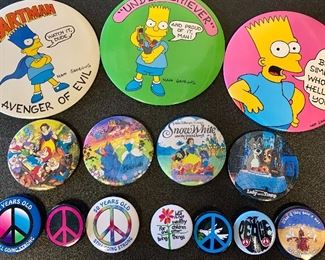 Hundreds of Bart Simpson Buttons and Hippie Buttons 