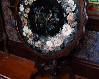 Victorian tinsel foil hand painted flip top table
