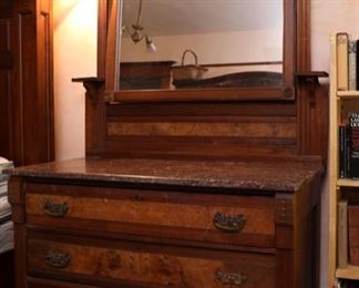 Victorian Eastlake marble top mirror dresser