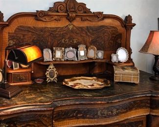 art nouveou side board / buffet and large collection of picture frames