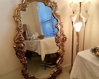 Great looking giant mirror (actually goes horizontal) Cool vintage Hollywood Regency Calla Lilly lamp $125.00