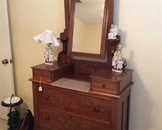 beautiful antique dresser/vanity with tilted mirror on top, with small marble slab, pristine condition $300.00