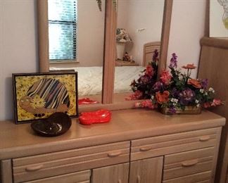 Vaughan of Virginia dresser with mirror $250.00, queen headboard with mattress set $ 275.00