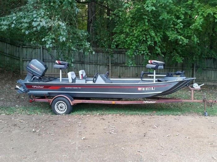 Fisher 16' fishing boat with trailer.  Aluminum hull and decks. Mariner 40 hp 4-cylinder 2-cycle outboard.  Two depth/fish finders.  Minn Kota 'Edge' 70 lb thrust trolling motor.