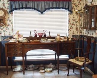 GORGEOUS Baker Sideboard covered with china, glass and sterling
