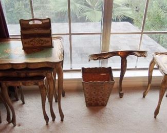 Vintage Tole Tables, shelf, and more