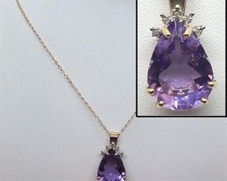 Jewelry Gold Amethyst Pendant With Diamond Necklace
