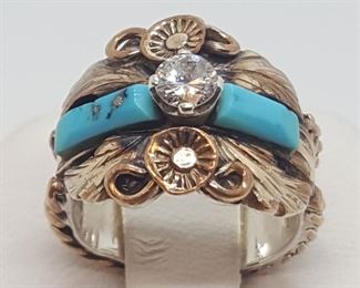 Jewelry Sterling Diamond Turquoise Ring