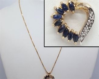 Jewelry Gold Necklace Sapphire Diamond Heart