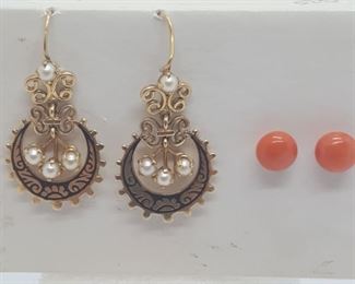 Jewelry Gold Pearl Coral Earrings