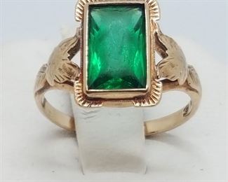 Jewelry Gold Ring Green Stone