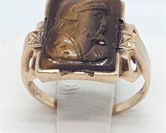 Jewelry Gold Ring Tiger Eye Carved