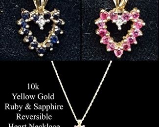 Jewelry Gold Ruby Sapphire Heart Necklace