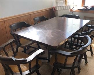 Sturdy Kitchen Table & Six Chairs on caster wheels