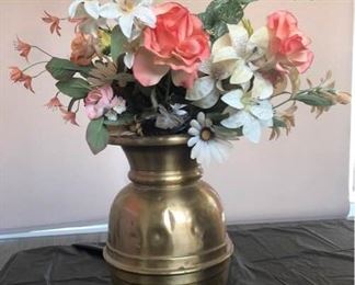 Brass Like Vase with Flowers