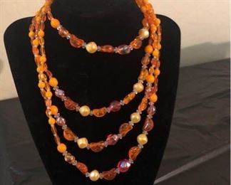Matching Orange Beaded Necklace and Earring Set