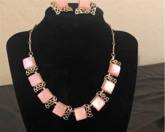Pink and Gold Like Necklace and Earring Set