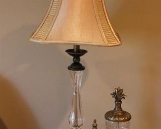 Lovely crystal and brass lamp and decorative vessels
