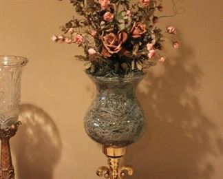One of 2: Brass and glass curvy vase with foliage