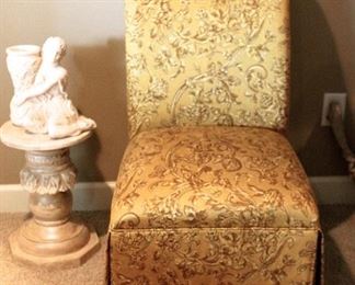 gold brocade fabric slipper chair