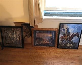 Sampling of the large selection of framed art to be found at this sale.