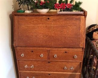 Vintage secretary; sampling of Christmas items.