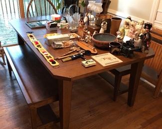 Dining table with bench seating.