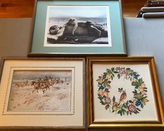 Charles M. Russell framed print (bottom row, left).