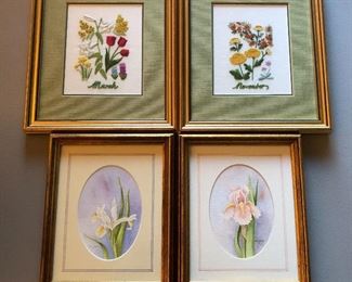 Framed art, including needlework and original watercolors.